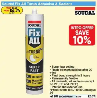 Toolstation Soudal fix all turbo adhesive & sealant offer