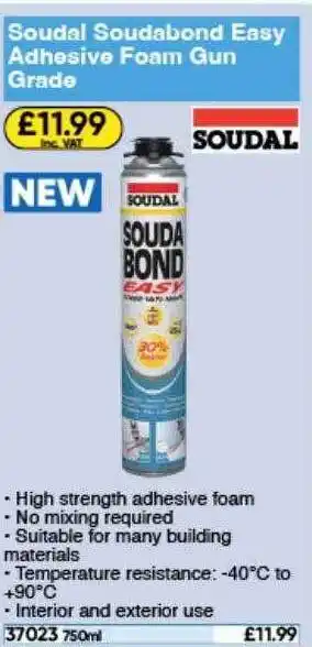 Toolstation Soudal soudabond easy adhesive foam gun grade offer
