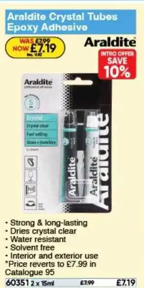 Toolstation Araldite crystal tubes epoxy adhesive offer