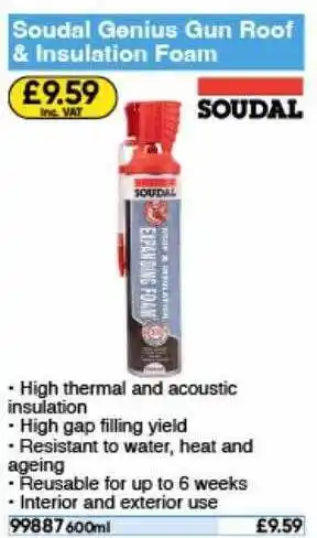 Toolstation Soudal genius gun roof & insulation foam offer