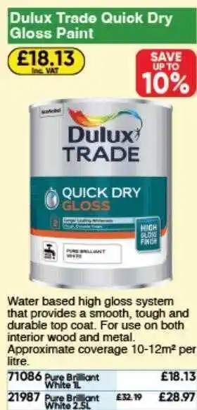 Toolstation Dulux trade quick dry gloss paint offer