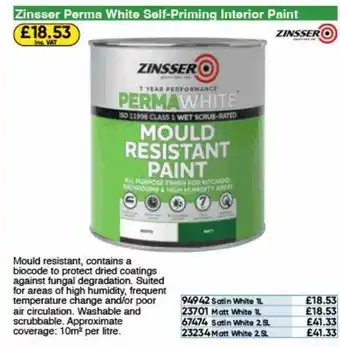 Toolstation Zinsser perma white self-priming interior paint offer