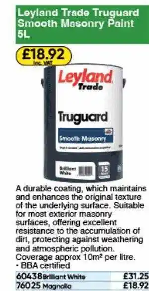 Toolstation Leyland trade truguard smooth masonry paint 5l offer