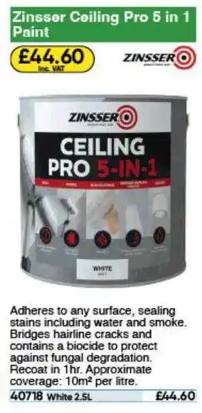 Toolstation Zinsser ceiling pro 5 in 1 paint offer