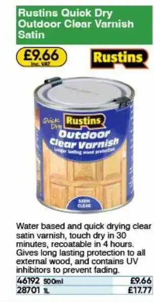 Toolstation Rustins quick dry outdoor clear varnish satin offer