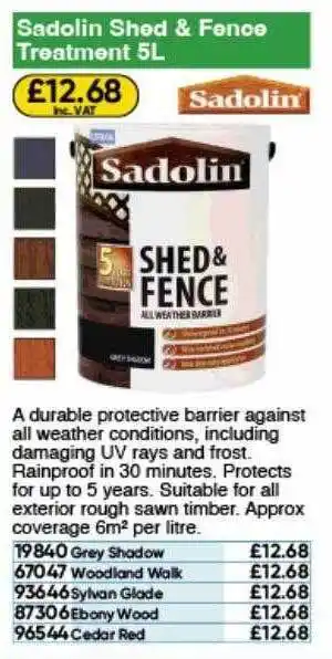 Toolstation Sadolin shed & fence treatment 5l offer