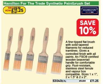Toolstation Hamilton for the trade synthetic paintbrush set offer