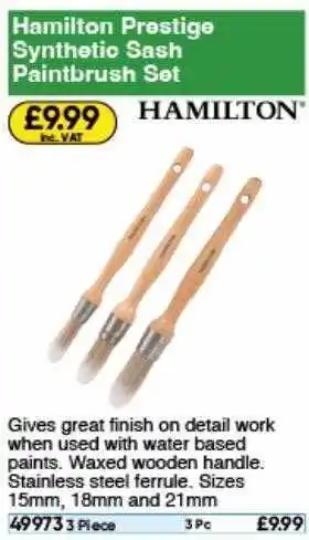 Toolstation Hamilton prestige synthetic sash paintbrush set offer