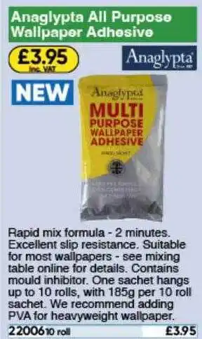 Toolstation Anaglypta all purpose wallpaper adhesive offer