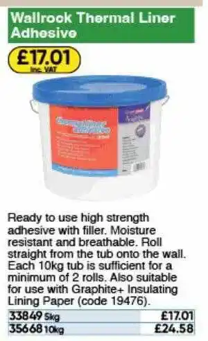 Toolstation Wallrock thermal liner adhesive offer