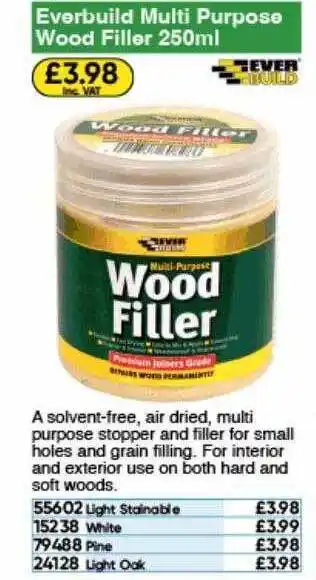 Toolstation Everbuild multi purpose wood filler offer