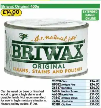 Toolstation Briwax original 400g offer