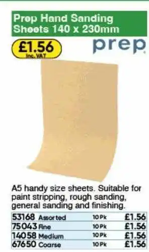Toolstation Prep hand sanding sheets 140x230mm offer