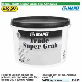 Toolstation Mapei trade super grab tile adhesive offer