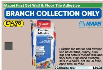 Toolstation Mapei fast set wall & floor tile adhesive offer
