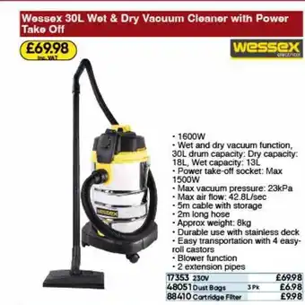 Toolstation Wessex 30l wet & dry vacuum cleaner with power take off offer