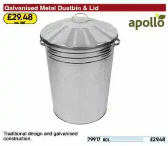 Toolstation Galvanised metal dustbin & lid apollo offer