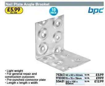 Toolstation Nail plate angle bracket bpc offer