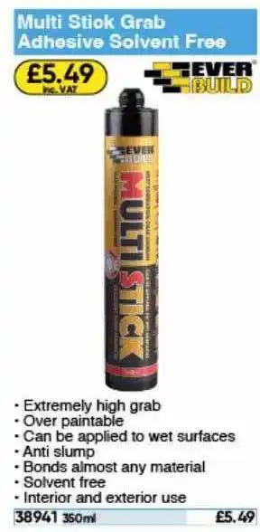 Toolstation Multi stick grab adhesive solvent free offer