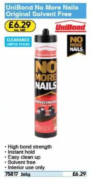 Toolstation Unibond no more nails original solvent free offer