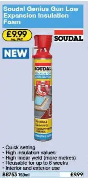 Toolstation Soudal genius gun low expansion insulation foam offer