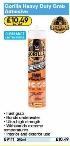 Toolstation Gorilla heavy duty grab adhesive offer