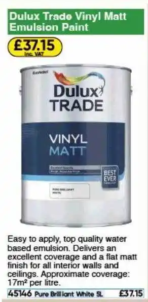 Toolstation Dulux trade vinyl matt emulsion paint offer
