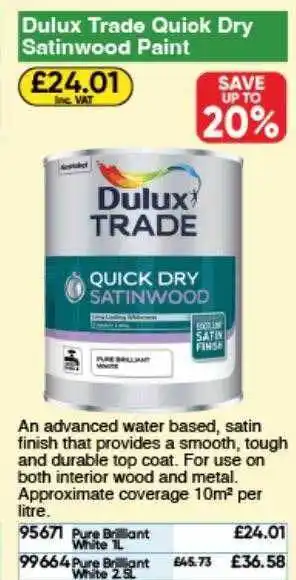 Toolstation Dulux trade quick dry satinwood paint offer