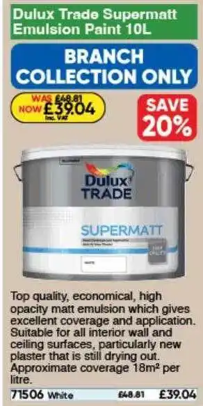 Toolstation Dulux trade supermatt emulsion paint offer