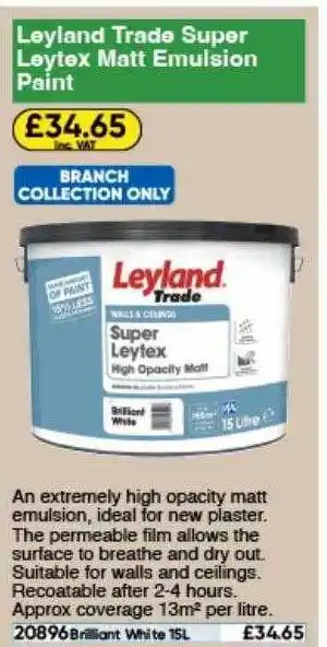 Toolstation Leyland trade super leytex matt emulsion paint offer