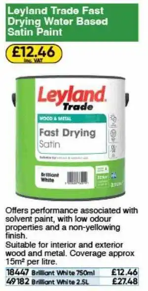 Toolstation Leyland trade fast drying water based satin paint offer