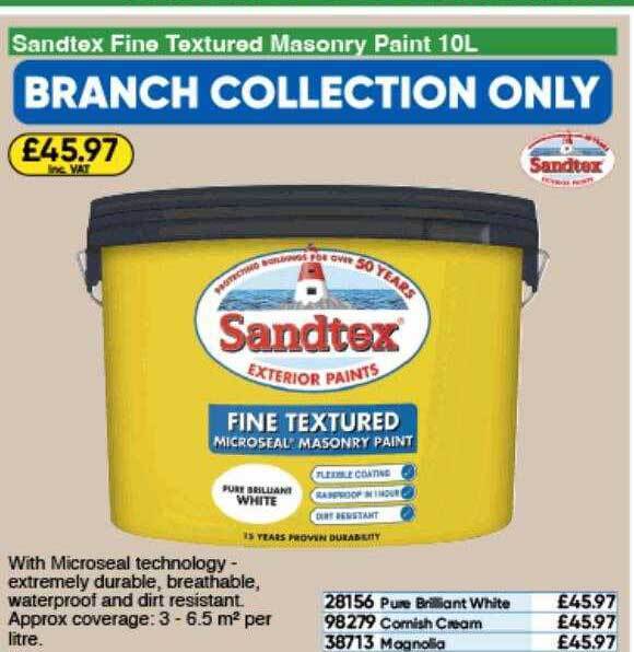 Sandtex fine textured masonry paint offer at Toolstation