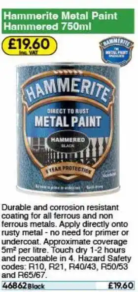 Toolstation Hammerite metal paint hemmered offer