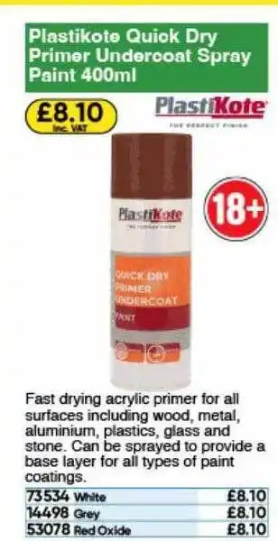 Toolstation Plastikote quick dry pimer undercoat spray paint offer