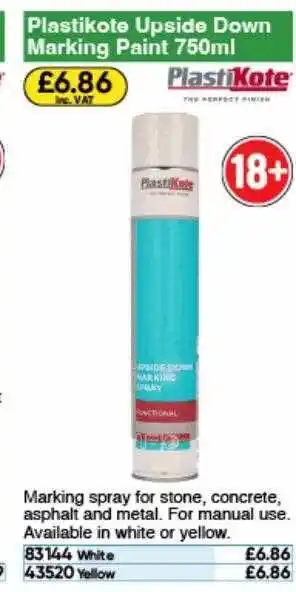 Toolstation Plastikote upside down marking paint offer