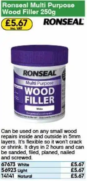 Toolstation Ronseal multi purpose wood filler 250g offer