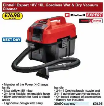 Toolstation Einhell expert 18v 10l cordless wet & dry vacuum cleaner offer