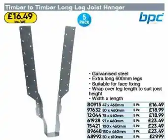 Toolstation Timber to timber long leg joist hanger bpc offer