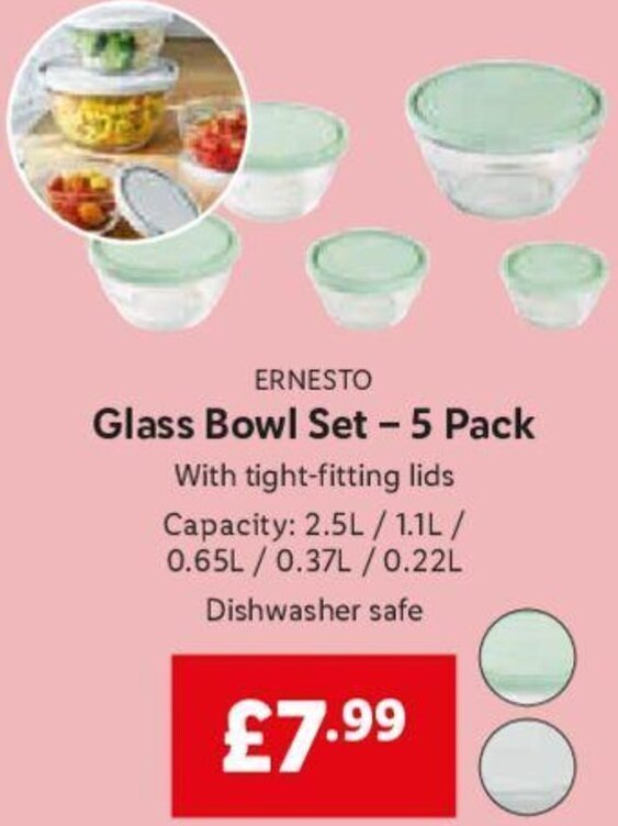 Ernesto Glass Bowl Set5 Pack offer at Lidl