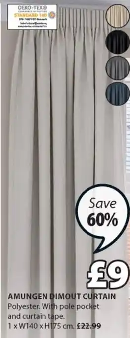 Amungen Dimout Curtain Polyester. With POle Pocket And Curtain Tape. 1 x W140 x H175 Cm.