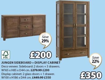 JYSK Jungen Sideboard + Display Cabinet W165 x H85 x D44 cm. offer