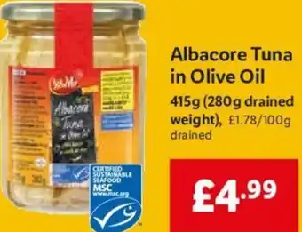 Lidl Albacore Tuna In Olive Oil 415g offer