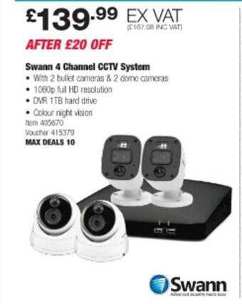 Costco Swann 4 channel cctv system offer