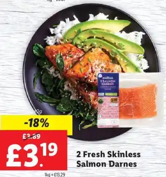 Lidl 2 Fresh Skinless Salmon Darnes 240g offer