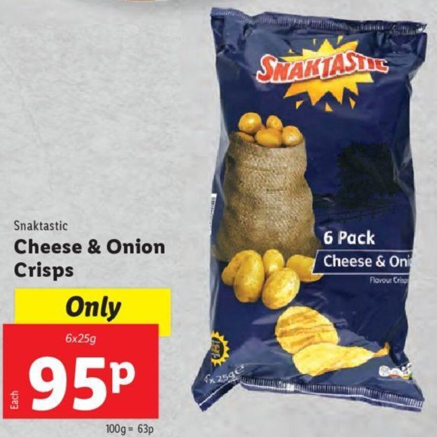 Cheese & Onion Crisps 6x25g offer at Lidl