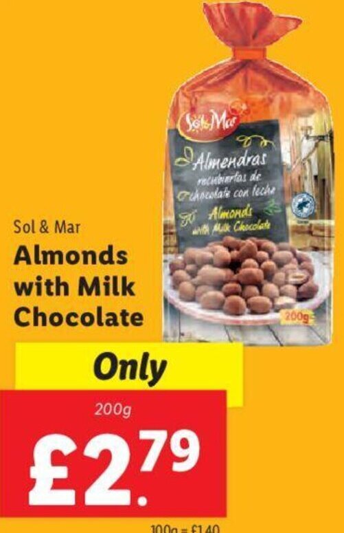 Almonds With Milk Chocolate 200g offer at Lidl