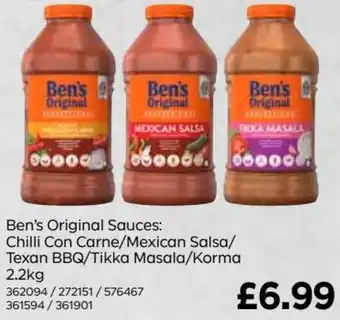 Sauces: Chilli Con Carne/ Mexican Salsa/ Texan BBQ/ Tikka Masala/ Korma 2.2Kg