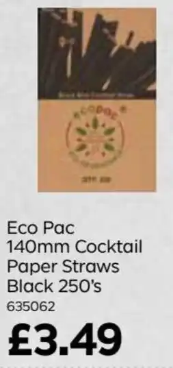 Bestway 140mm Cocktail Paper Straws Black 250's offer