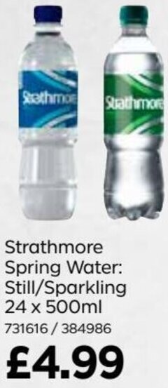 Bestway Strathmore Spring Water: Still/ Sparkling 24 x 500ml offer
