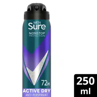 Tesco Sure men 72h active dry antiperspirant 250ml offer